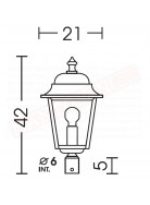 Moretti lampada per esterno con attacco per palo diam 60 mm altezza 42 cm larghezza 21 cm