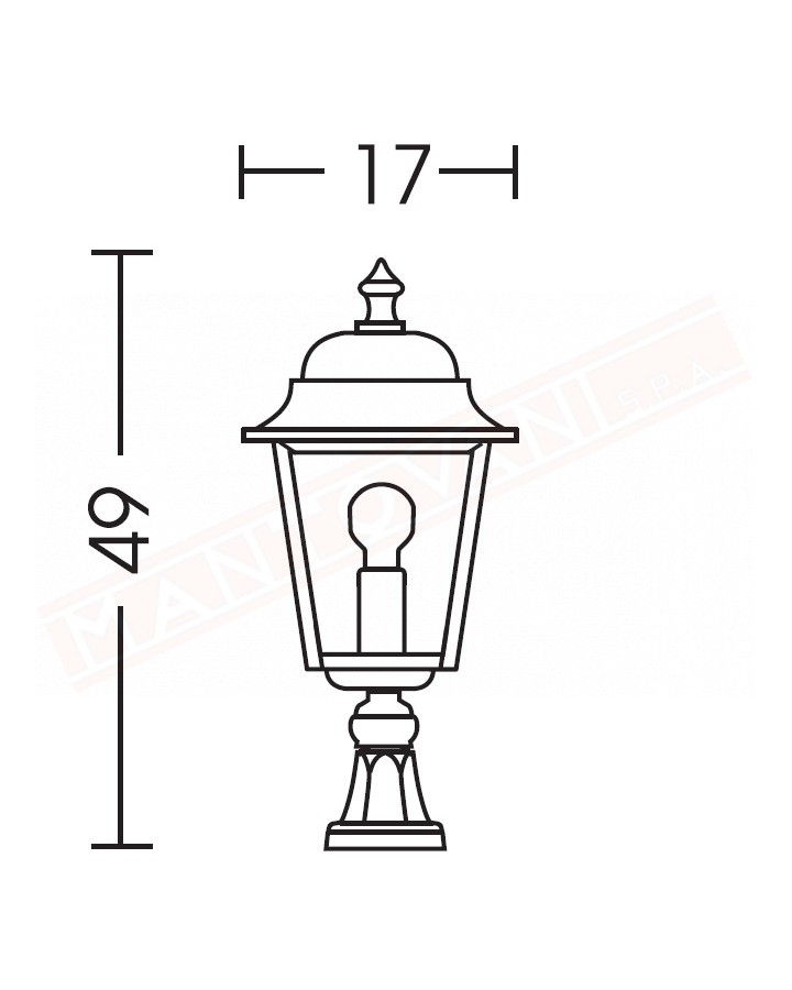 Moretti lampada per esterno nanetto per fissaggio a terra o su muretto h. 49