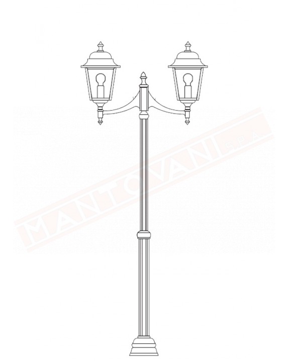 Moretti lampione per esterno a 2 luci con palo scanalato l.cm17 altezza regolabile da cm 132 a 198 attacco e27 alluminio nero
