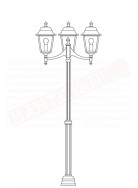 Moretti lampione per esterno a 3 luci con palo scanalato l.cm17 altezza regolabile da cm 132 a 198 attacco e27 alluminio nero