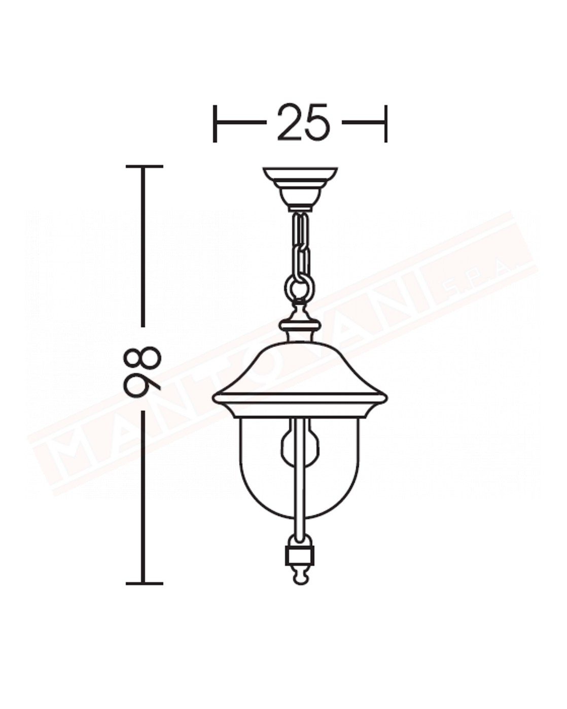 Moretti lampada per esterni a sospensione nera in alluminio pressofuso altezza cm 98 larghezza cm 25 attacco e27