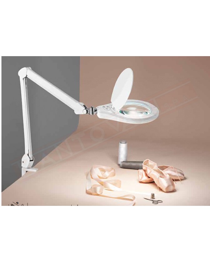 Perenz lampada da tavolo orientabile in plastica bianca con lente 3 diottrie e morsetto luce led 12w 1050lm 3000k