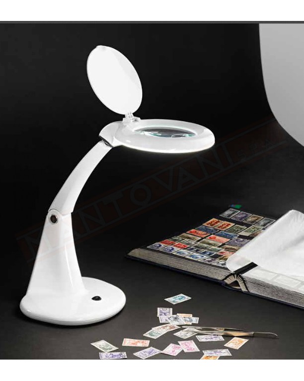 Perenz lampada da tavolo orientabile in metallo e plastica bianca con lente luce led 6.5w 520lm 3000k base diam 17 cm altezza 40