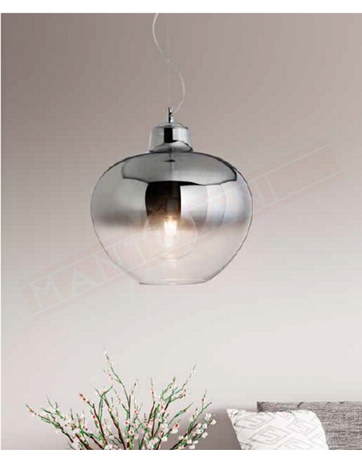 Perenz Bowl sospensione in vetro trasparente sfumato fume' e montatura cromo lucido diametro 36.5 1xe27