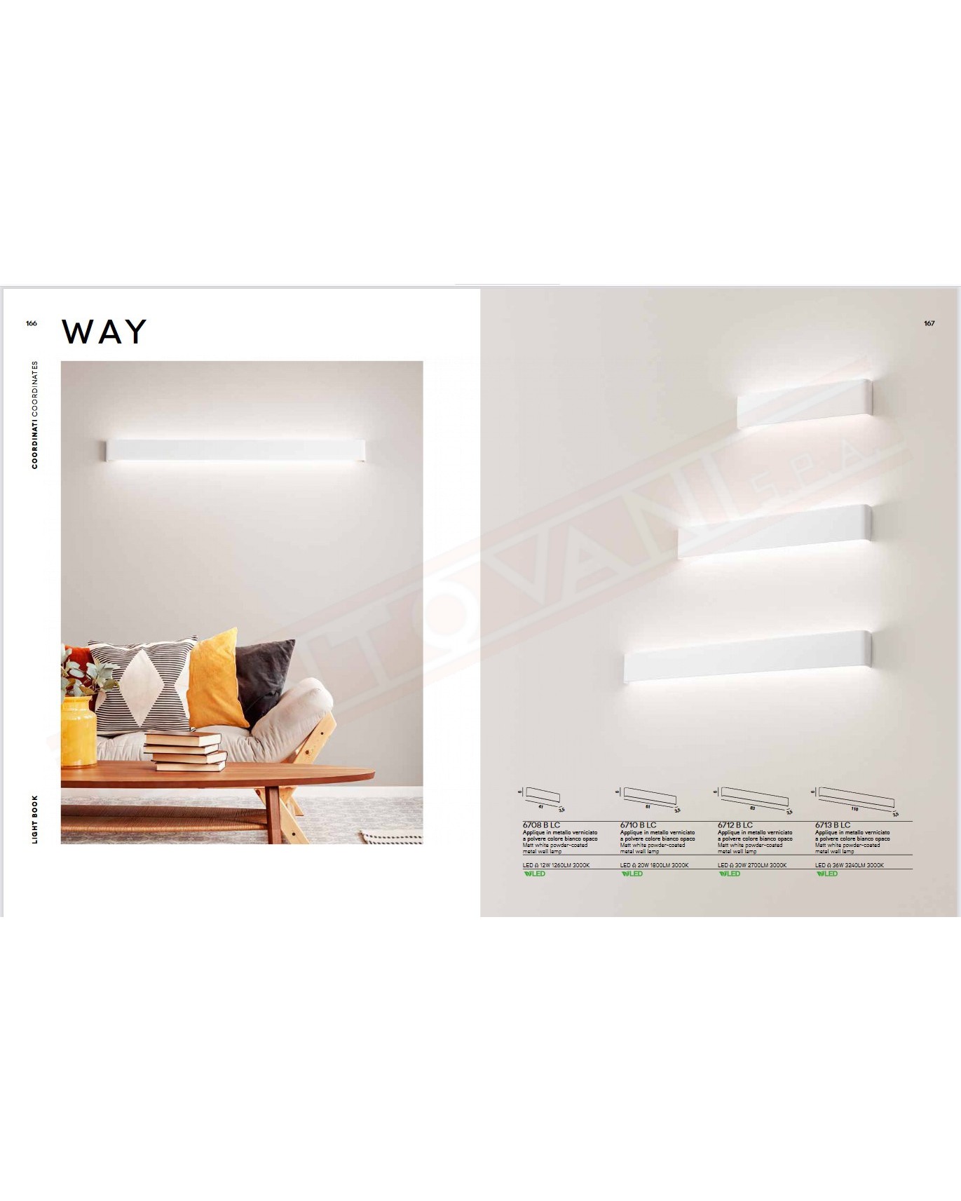Perenz Way applique in metallobianco l.41 h. 9 sp 3.5 led 12w 1260lm 3000k