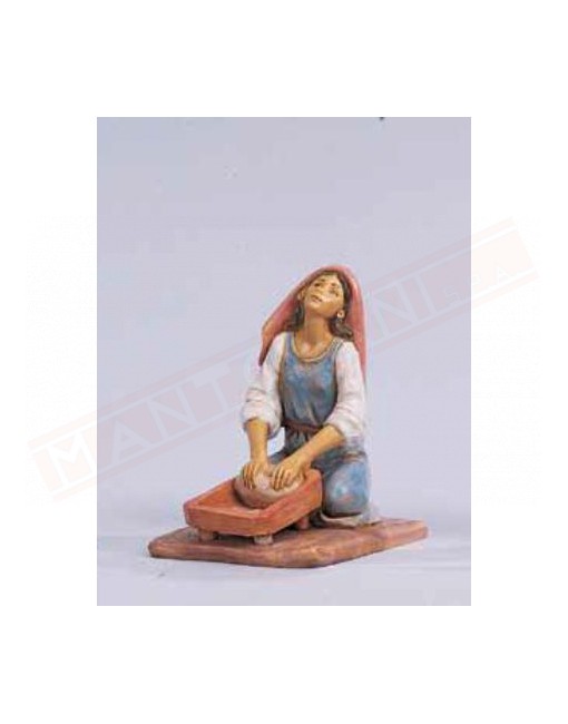 Fontanini 12 cm donna che impasta pane inginocchiata tipo legno. Statuina per presepe adtta per cm 12
