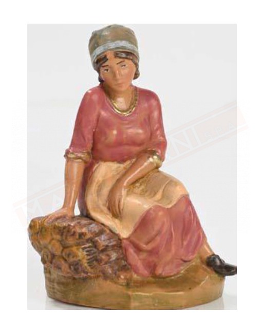 Fontanini donna seduta su catasta legna statuina del presepe adatto per statuie da cm 12