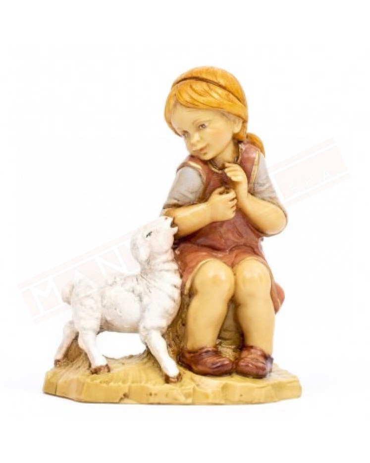 Bimba seduta con agnello statuina per presepe cm 30