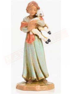 Fontanini ragazza in piedi con agnello in braccio statuina del presepe da cm 6.5