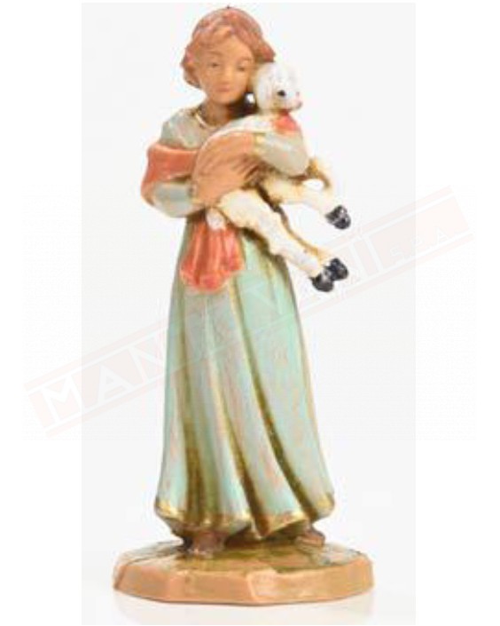 Fontanini ragazza in piedi con agnello in braccio statuina del presepe da cm 6.5