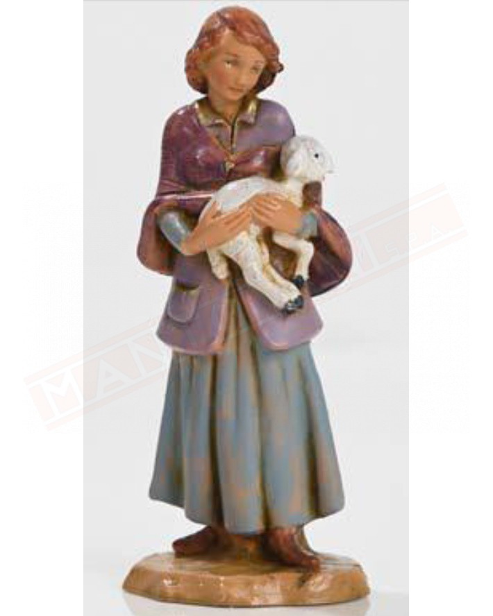 Fontanini ragazza con agnellino in braccio adatto per presepi con statuine h 9.5 10 cm