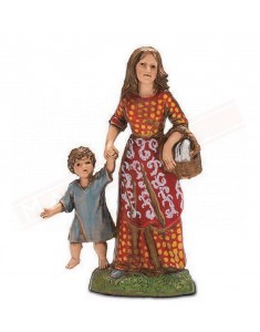 Mamma con bambina per mano per presepio con statuine da cm 10 Martino Landi