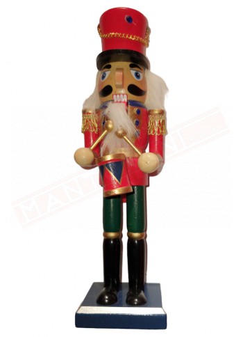 Pupazzo natalizio.Soldatino in legno con bacchette per tamburo e giacca rossa . Decorazione natalizia h 25 cm