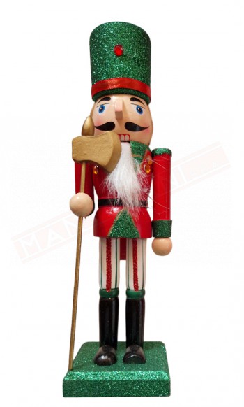 Pupazzo natalizio.Soldatino in legno con alabarda ad ascia e giacca rossa. Decorazione natalizia h 25 cm