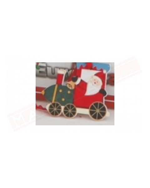 Addobbo per albero di Natale in legno camino , doni con babbo Natale 8.5 cm