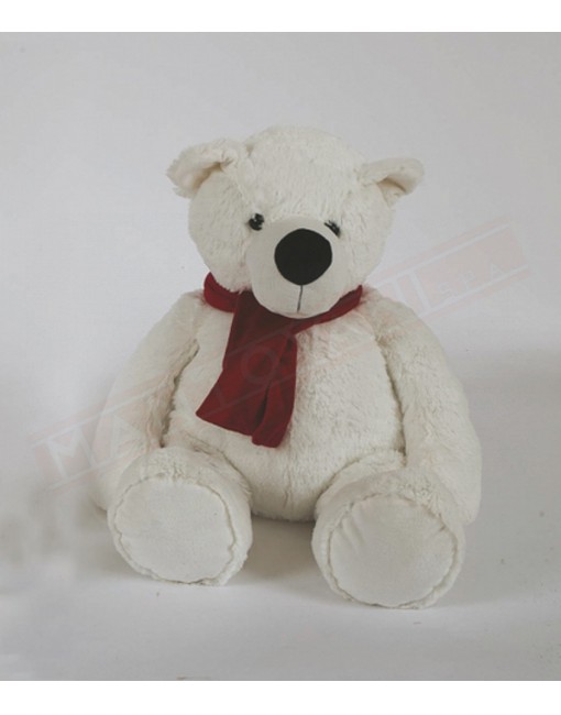 Pupazzo natalizio. Orso polare seduto con sciarpa rossa. Decorazione natalizia a forma di orsetto h 30 cm