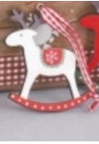 Addobbo per albero di Natale in legno cavallo a dondolo rosso 4x6cm