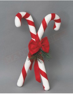 Fuoriporta in polistirolo con soggetto natalizio due bastonicini di zucchero bianchi rossi con rametti e bacche