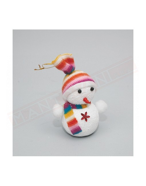 Addobbo per albero di natale cm 15 pupazzo di neve con sciarpa e berretto colori assortiti