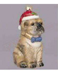 Cane boxer in plastica decorata addobbo per albero di Natale cm 13