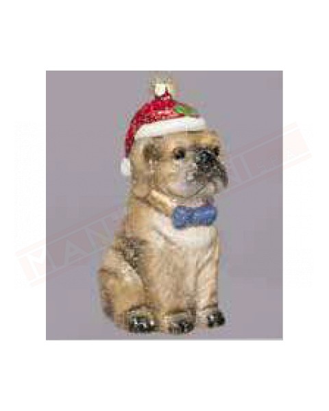 Cane boxer in plastica decorata addobbo per albero di Natale cm 13