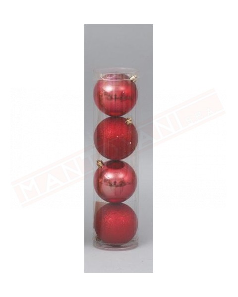 Pallina per albero di Natale cm 8 sfera rossa in plastica confezione da 4 pz