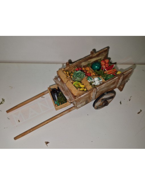 Carro in legno del futtivendolo per presepe con statuine da cm 19 misure circa 21x10x8 cm