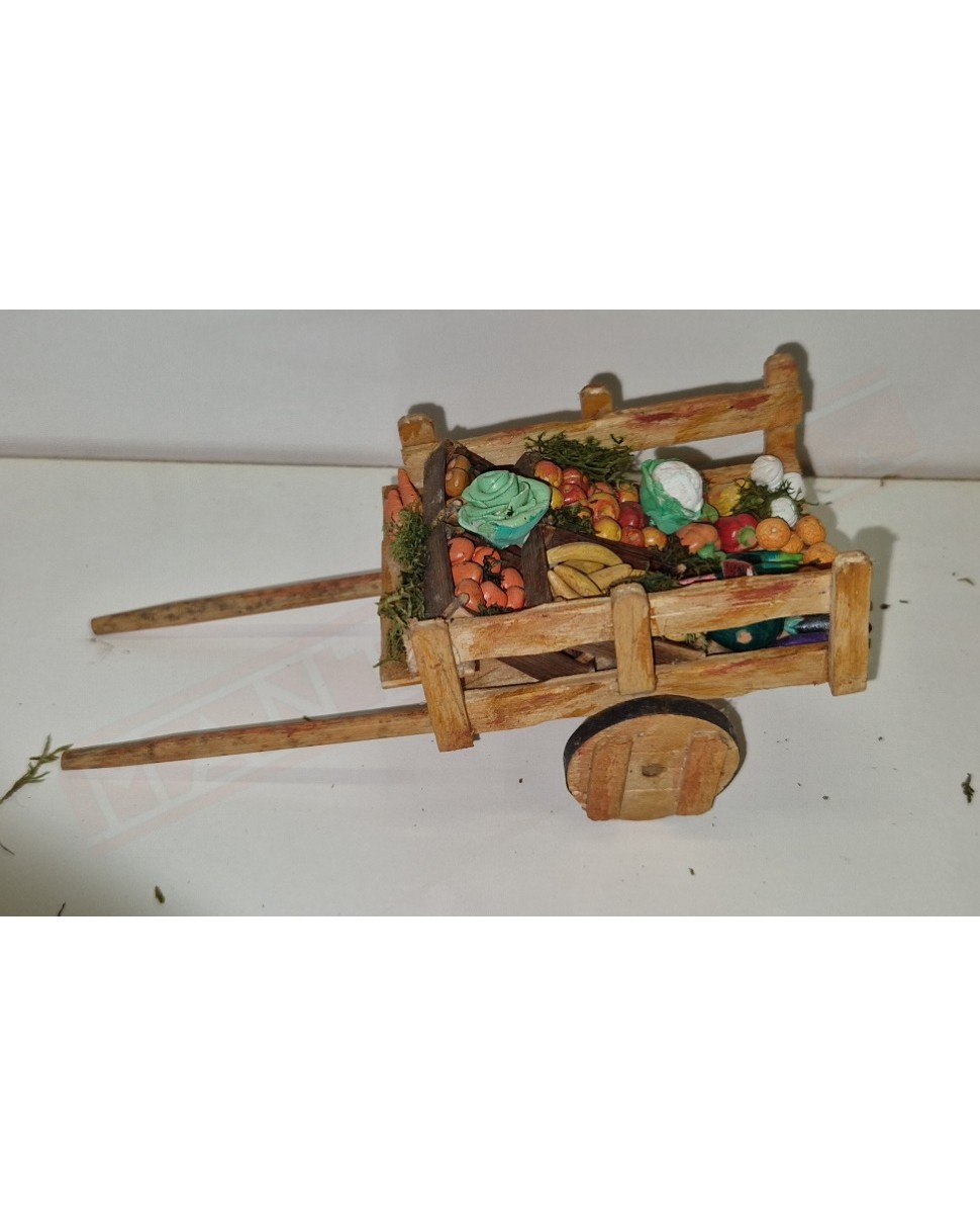 Carro in legno del futtivendolo per presepe con statuine da cm 19 misure circa 21x10x8 cm