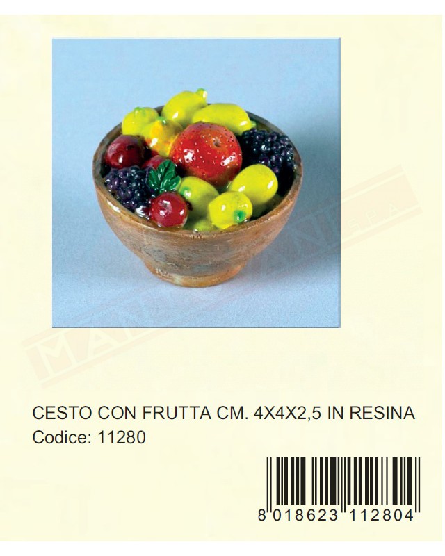 Ciotola con frutta in resina per presepe 4x4x2.5