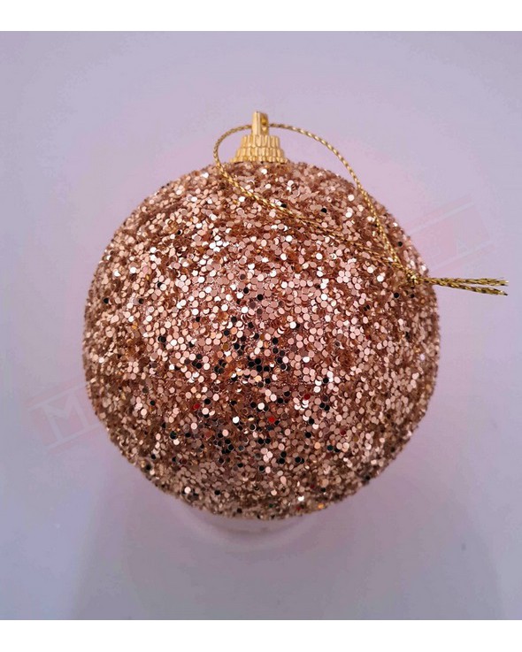 Pallina in pvc con glitter oro diametro 8 cm . Addobbo natalizio per albero di natale