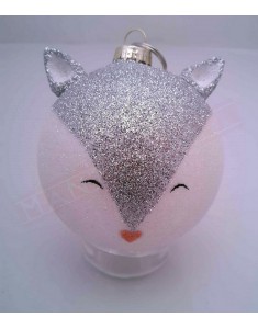 Pallina in vetro silver diametro 8 cm faccia a forma di animale volpe