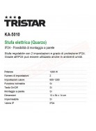 Smartwares Tristar stufetta a raggi infrarossi da parete due potenze 600 -1200 w resistenze in quarzo corpo inclinabile 12x54x14