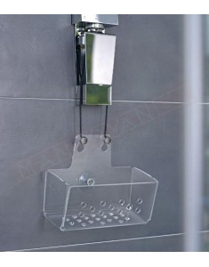 TL BATH vaschetta portaoggetti trasparente in plexiglass con ventosa e cordino di sicurezza da agganciare al saliscendi