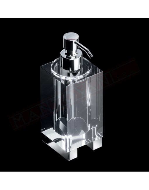 Tl.bath Vanity dosasapone liquido a parete fissaggio a tasselo 65x145x65 mm in plexyglas trasparente e ottone cromato