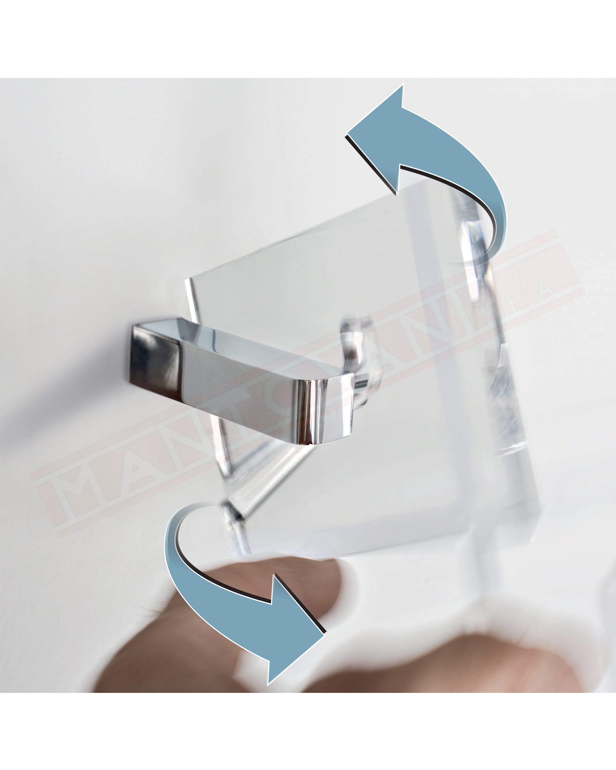 Tl.bath Vanity mensola contenitore a parete fissaggio a tassello 346x92x120 mm in plexyglas trasparente e ottone cromato