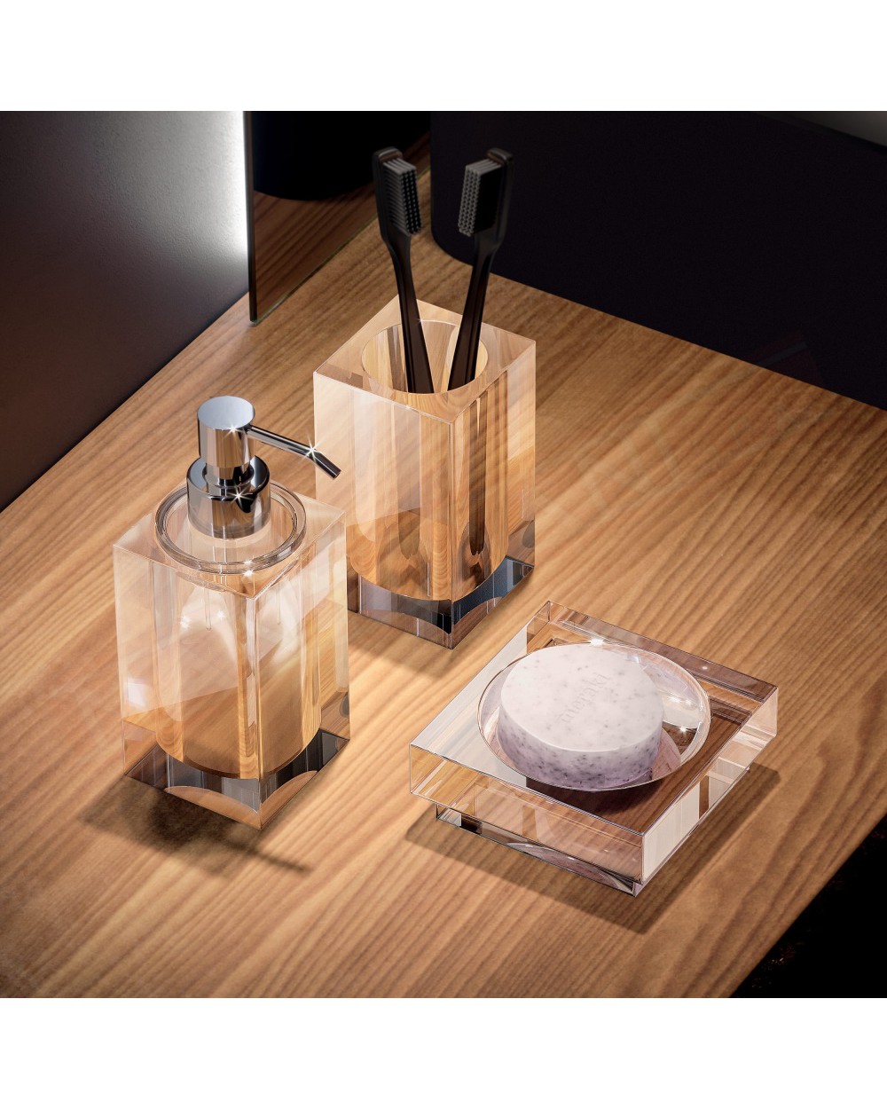 Tl.bath Vanity portaspazzolini da appoggio 65x115x65 mm in plexyglas trasparente e ottone cromato