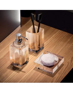 Tl.bath Vanity portaspazzolini da appoggio 65x115x65 mm in plexyglas trasparente e ottone cromato
