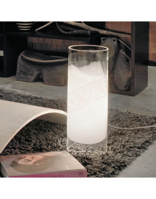 Vistosi Lio 40 lampada da tavolo in vetro bianco lucido con fascia cristallo diam 14 h 37 1xe27