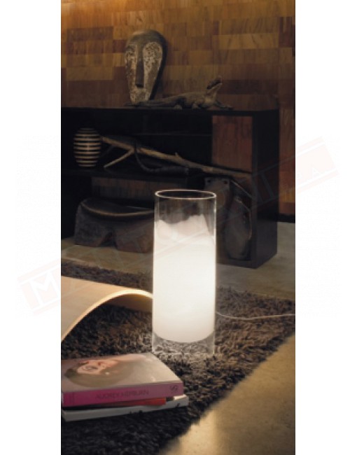 Vistosi Lio 50 lampada da tavolo in vetro bianco lucido con fascia cristallo diam 18 h 50 1xe27