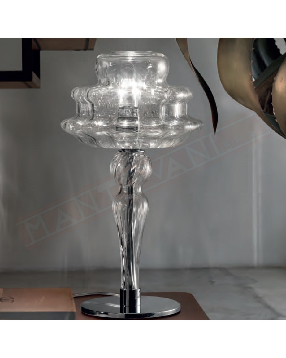 Vistosi Novecento lampada da tavolo in cristallo rigadin trasparente diam 27 h. 48 1 p.lampada e14