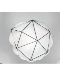 Vistosi Semai plafoniera in vetro bianco lucido con gabbia inox scuro diam cm 40 h. 40 a led 5w 10v 600lm 2700k