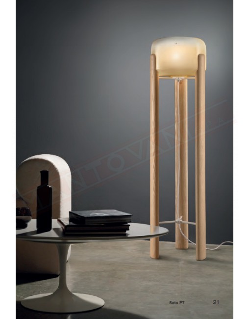 Vistosi Sata lampada da terra in vetro ambra e legno naturale diametro 35 cm altezza 130 cm 1 p.lampada e27
