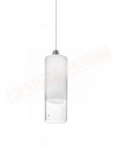 Vistosi Lio piccola sospensione in vetro bianco lucido e fascia cristallo diam 7 cm h 20 cm con led 5w 10v 600lm 2700k dim