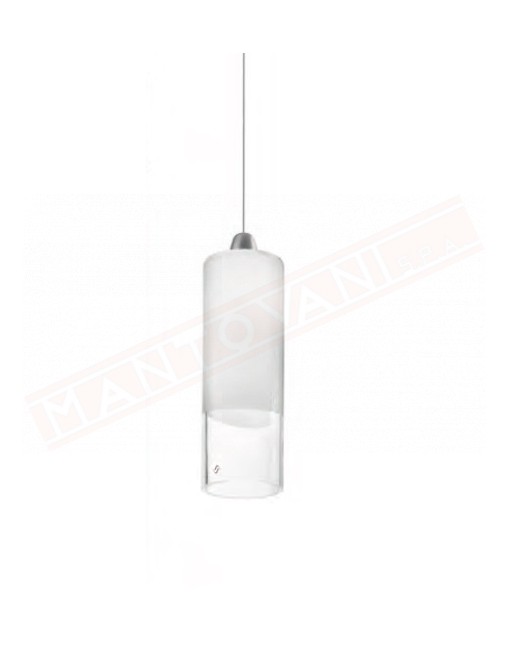 Vistosi Lio piccola sospensione in vetro bianco lucido e fascia cristallo diam 7 cm h 20 cm con 1 p.lampada g9