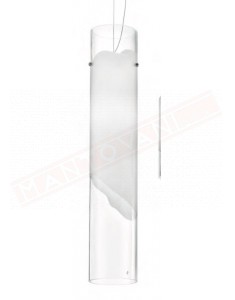 Vistosi Lio 60 sospensione in vetro bianco lucido e fascia cristallo diam 12 cm h 60 cm con 1portalampada 27