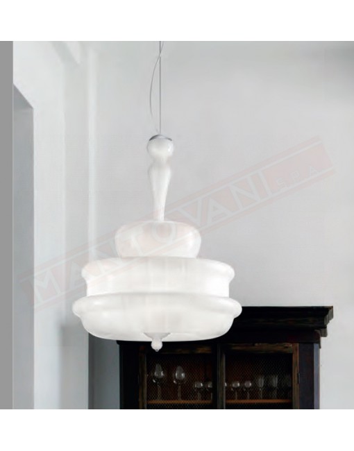 Vistosi Novecento sospensione grande in vetro bianco diametro cm 64 h cm 58 + cavo 5 p.lampada e14