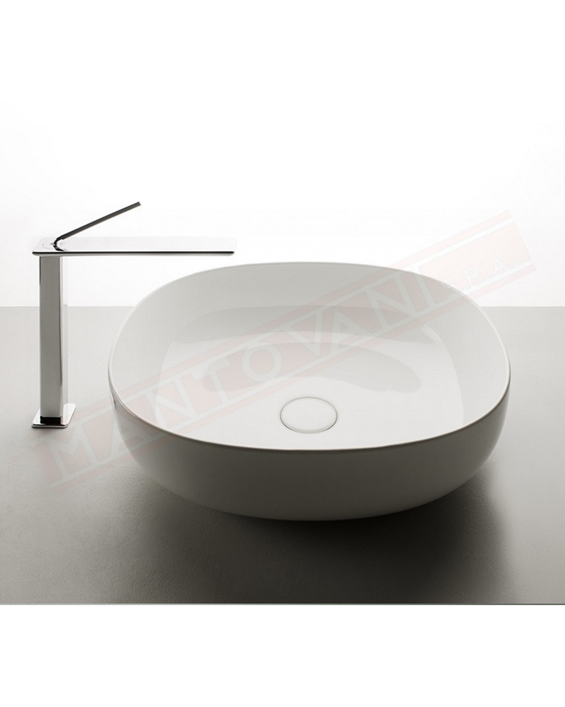 Lavabo Bagno Pod 500x450xh150 bianco lucido . Valdama lavabo da appoggio disegnato da Prospero Rasulo senza foro rubinetto.