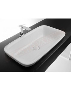 Lavabo Bagno Soul 700x380xh40 bianco opaco . Valdama lavabo da incasso disegnato da Monia Marzano senza foro rubinetto.