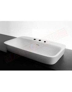 Lavabo Bagno Soul 700x420xh100 bianco lucido . Valdama lavabo da incasso disegnato da Monia Marzano con tre fori rubinetto.