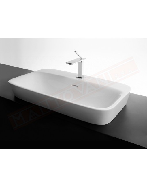 Lavabo Bagno Soul 700x420xh100 bianco opaco . Valdama lavabo da incasso disegnato da Monia Marzano senza foro rubinetto.